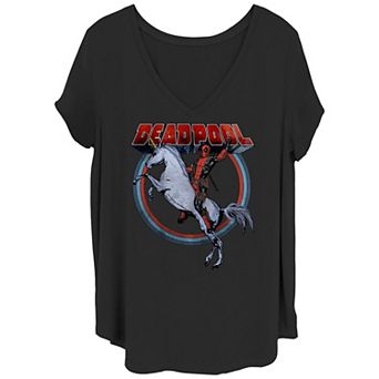 Juniors' Plus Size Marvel: Deadpool Riding Wild Unicorn Graphic Tee