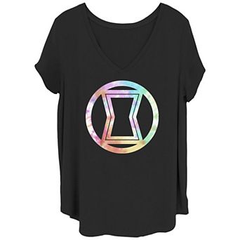Juniors' Plus Size Marvel: Black Widow Tie-Dye Symbol Graphic Tee