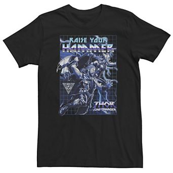 Big & Tall Marvel Thor Love And Thunder Raise Your Hammer Thor And Female Thor Poster Tee