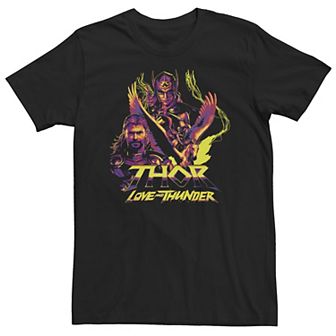 Big & Tall Marvel Thor Love And Thunder Thunder Character Pyramid Thor and Female Thor Tee