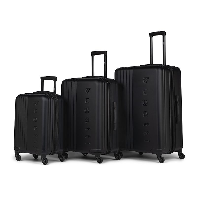 Bugatti The Classic Collection 3-Piece Hardside Spinner Luggage Set, Black,