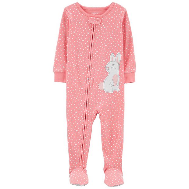 Toddler Girl Carter s Bunny Applique Zip Footed Pajamas