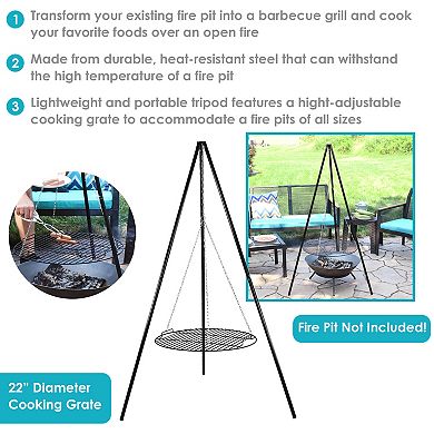 Sunnydaze Powder-Coated Steel Fire Pit Tripod Grilling Set for Cooking