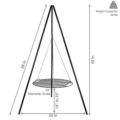 Sunnydaze Powder-Coated Steel Fire Pit Tripod Grilling Set for Cooking