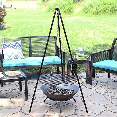 Sunnydaze Powder-Coated Steel Fire Pit Tripod Grilling Set for Cooking