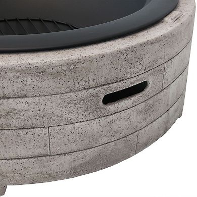 Sunnydaze 35 in Faux Stone Fire Pit with Handles and Spark Screen
