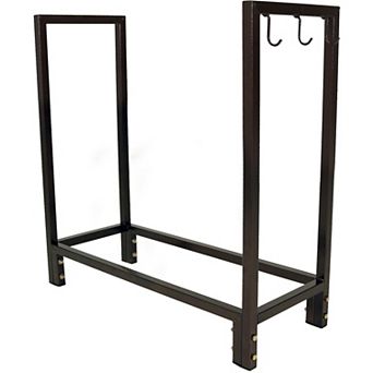 Sunnydaze 30 in Steel Firewood Log Rack with Fireplace Tool Hooks