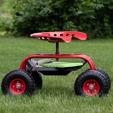 Sunnydaze Steel Rolling Garden Cart with Swivel Steering/Tray