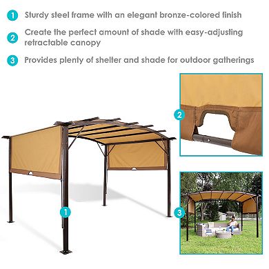 Sunnydaze 9' x 12' Metal Arched Pergola with Retractable Canopy