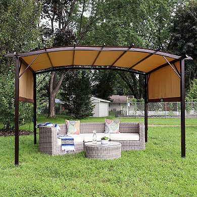 Sunnydaze 9' x 12' Metal Arched Pergola with Retractable Canopy
