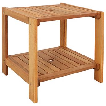 Sunnydaze 20.5 in Meranti Wood Square Patio Side Table with Umbrella Hole