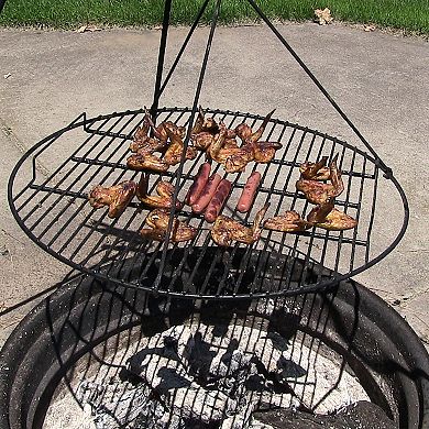 Sunnydaze 40 in Round Steel Fire Pit Cooking Grill with Heat Resistance