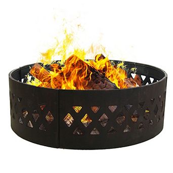 Sunnydaze 36 in Crossweave Steel Wood Burning Fire Pit Ring with Poker