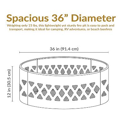 Sunnydaze 36 in Crossweave Steel Wood Burning Fire Pit Ring with Poker