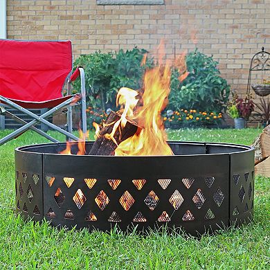 Sunnydaze 36 in Crossweave Steel Wood Burning Fire Pit Ring with Poker