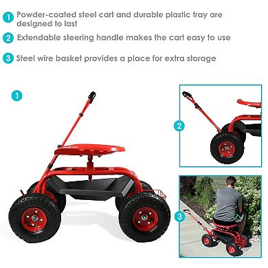 Sunnydaze Rolling Garden Cart with Extendable Steering Handle and Basket