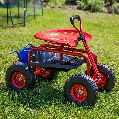 Sunnydaze Rolling Garden Cart with Extendable Steering Handle and Basket