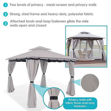 Sunnydaze 10 ft x 10 ft Soft Top Polyester Gazebo with Privacy Wall - Gray