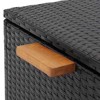 Sunnydaze Resin Wicker Indoor/Outdoor Storage Deck Box with Handles