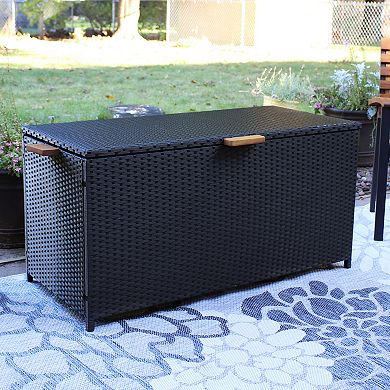 Sunnydaze Resin Wicker Indoor/Outdoor Storage Deck Box with Handles
