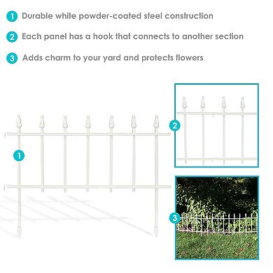 Sunnydaze 5-Piece Roman Walkway Iron Panels Border Fencing - 9 ft - White