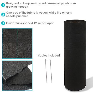 Sunnydaze 4 ft x 300 ft Polypropylene Woven Landscape Fabric and 70 Staples