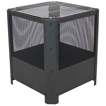 Sunnydaze 16 in Grelha Square Steel Fire Pit with Grilling Grate - Black