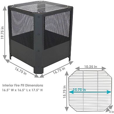 Sunnydaze 16 in Grelha Square Steel Fire Pit with Grilling Grate - Black