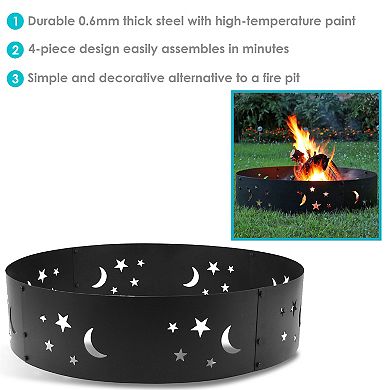 Sunnydaze 36 in Steel Die-Cute Stars and Moons Wood Burning Fire Pit Ring