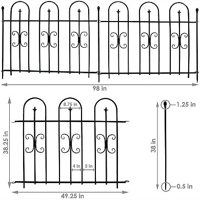 Sunnydaze 2-Piece Decorative Finial Garden Landscape Fencing - 8 ft - Black
