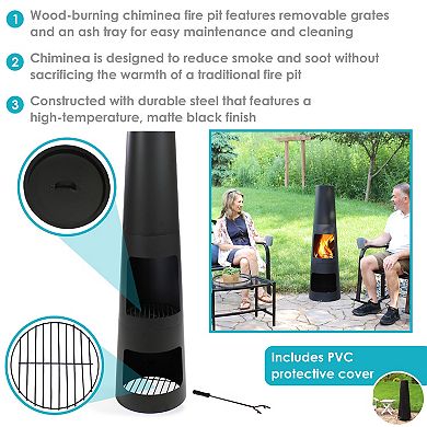 Sunnydaze Heavy-Duty Steel Chiminea Fire Pit with Log Storage - 49 in