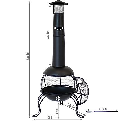 Sunnydaze Steel Wood Burning Chiminea with Rain Cap - Black - 66 in