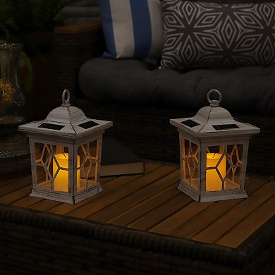 Sunnydaze Lucien Outdoor Solar LED Candle Lantern - Set of 2 - White - 9-Inch