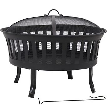 Sunnydaze 25 in Steel Wood-Burning Fire Pit with Mesh Stripe Cutouts