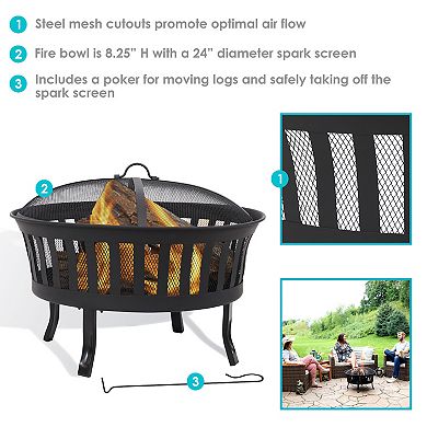 Sunnydaze 25 in Steel Wood-Burning Fire Pit with Mesh Stripe Cutouts