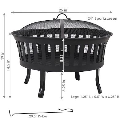 Sunnydaze 25 in Steel Wood-Burning Fire Pit with Mesh Stripe Cutouts