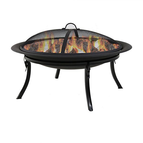 29-Inch Sunnydaze Folding Fire Pit with Carrying Case and Spark Screen 