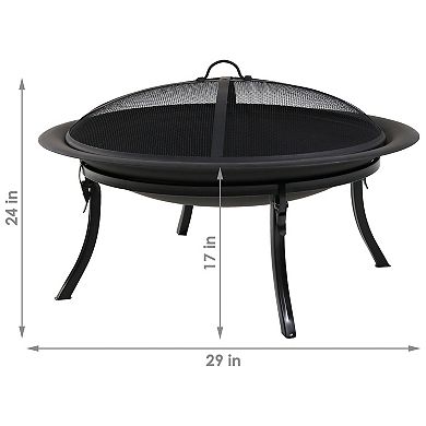 Sunnydaze 29 in Steel Fire Pit Bowl with Folding Stand, Case, and Screen