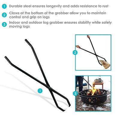 Sunnydaze 40 in Heavy-Duty Steel Firewood Log Grabber Tongs