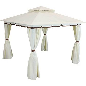 Sunnydaze 10 ft x 10 ft Soft Top Polyester Gazebo with Privacy Wall - Brown
