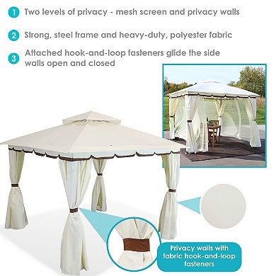 Sunnydaze 10 ft x 10 ft Soft Top Polyester Gazebo with Privacy Wall - Brown