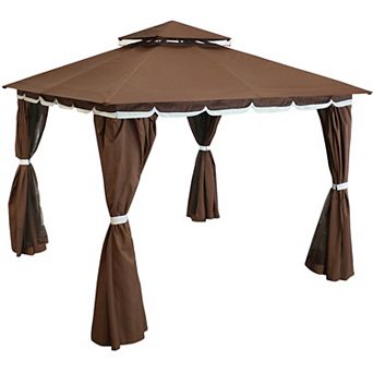 Sunnydaze 10 ft x 10 ft Soft Top Polyester Gazebo with Privacy Wall - Brown