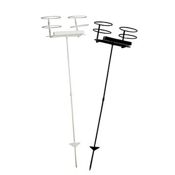 Sunnydaze 32 in Steel Double Drink Holder Stakes - Black/White - Set of 2