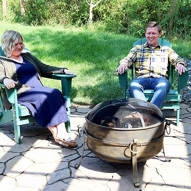 Sunnydaze 24 in Cauldron Steel Fire Pit with Spark Screen, Poker, and Grate