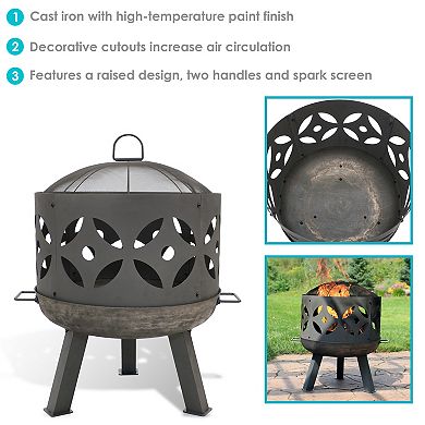 Sunnydaze 26 in Retro Cast Iron Fire Pit with Spark Screen