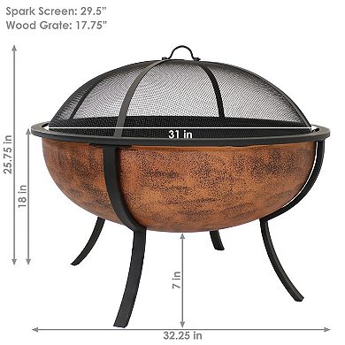 Sunnydaze 32 in Steel Fire Pit with Screen, Grate, and Poker - Copper