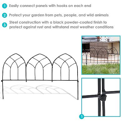 Sunnydaze 5-Piece Narbonne Steel Garden Border Fencing - 9 ft - Black