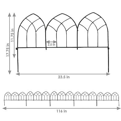 Sunnydaze 5-Piece Narbonne Steel Garden Border Fencing - 9 ft - Black
