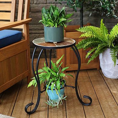 Sunnydaze 12.75 in Mosaic Slate Tile Round Patio Side Table Plant Stand