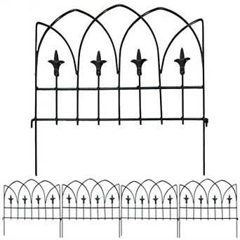 Sunnydaze 5 pc Bayonne Steel Finial Garden Border Fencing - 8 ft - Black